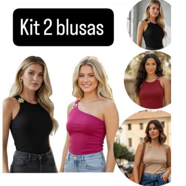 KIT 2 BLUSAS feminina regata nula manga ESTILOSA com fivelas ELEGANTE ( mula manca )