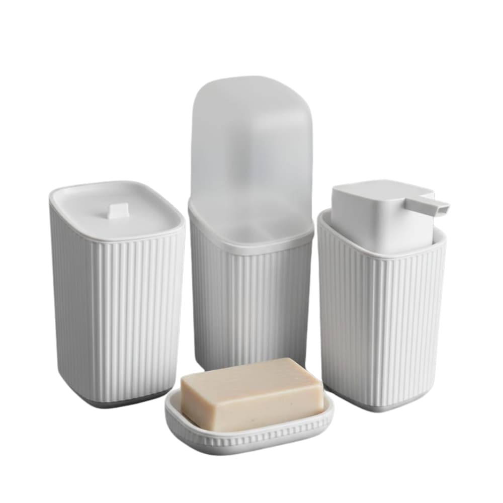 Kit 4 Itens: Porta Algodão, Saboneteira Líquida e de Pia, e Porta Escova de Dentes