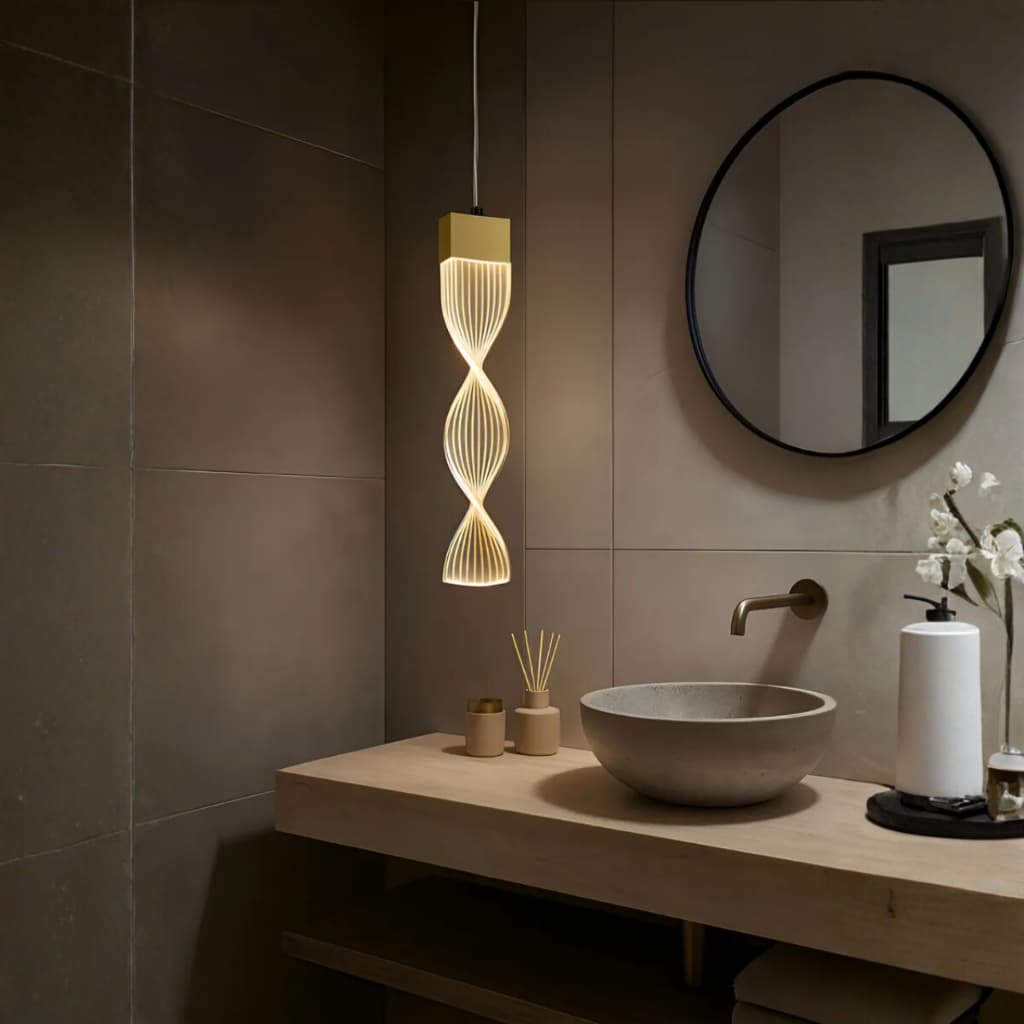 Lustre Espiral LED 3 cores Acrílico Base Dourada Bivolt 5w Iluminação Moderna Luxo Quarto Sala