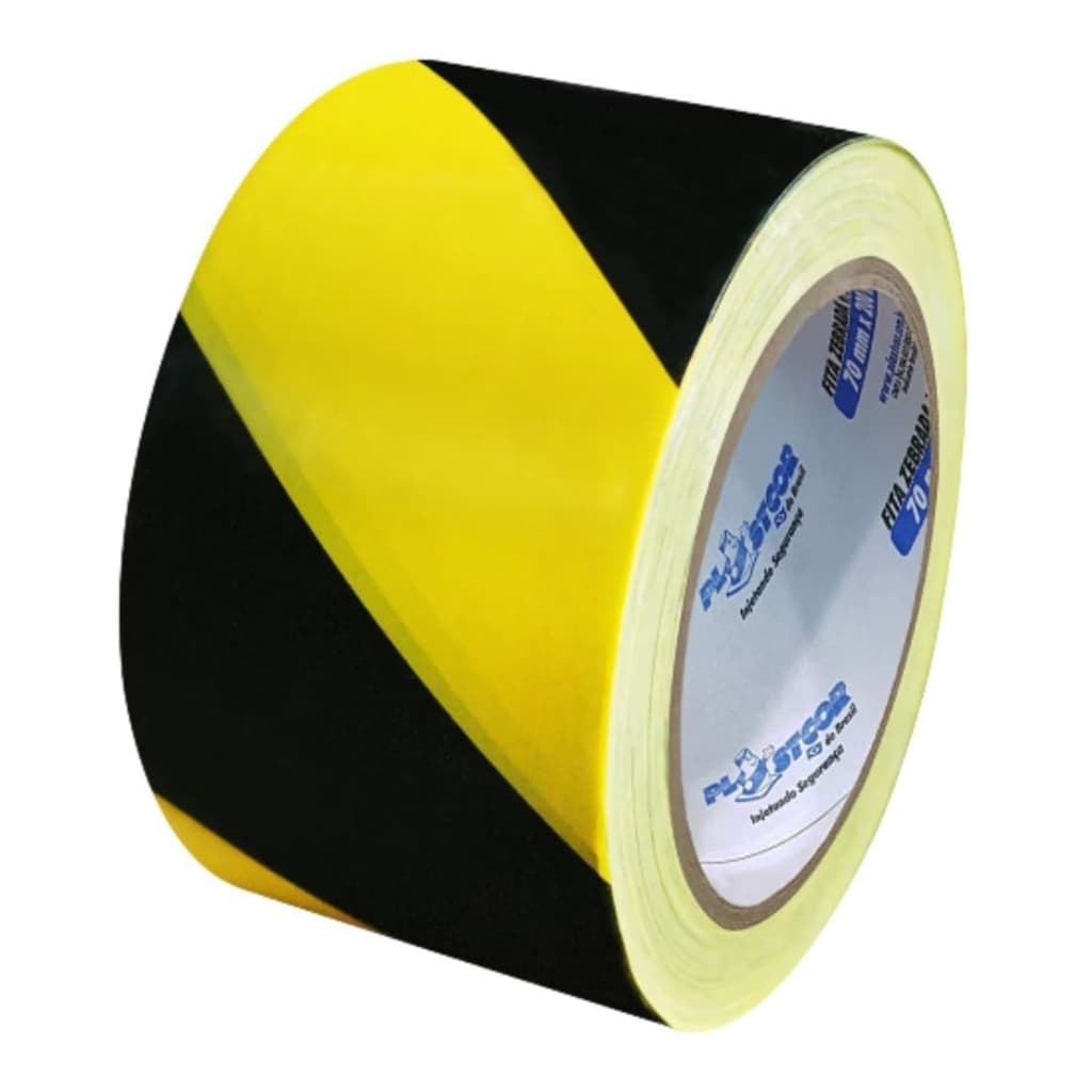 Fita Zebrada Plastcor 200m Preto Amarelo Sinalização Isolamento Área de Risco Kit 5 Unidades