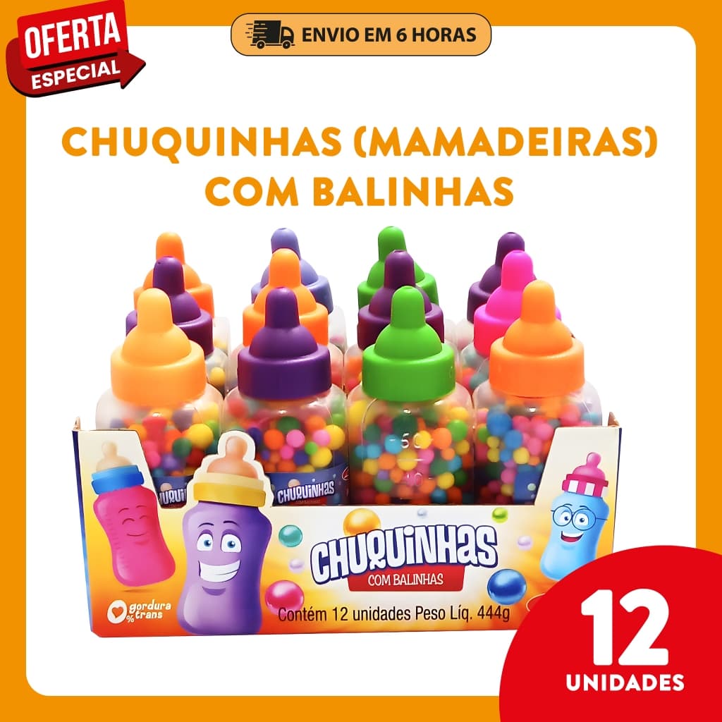 Chuquinhas com Frutitos Balinhas – 12 Unid – Lembrancinhas, Sacolinhas Surpresa, Chá de Bebê e Natal