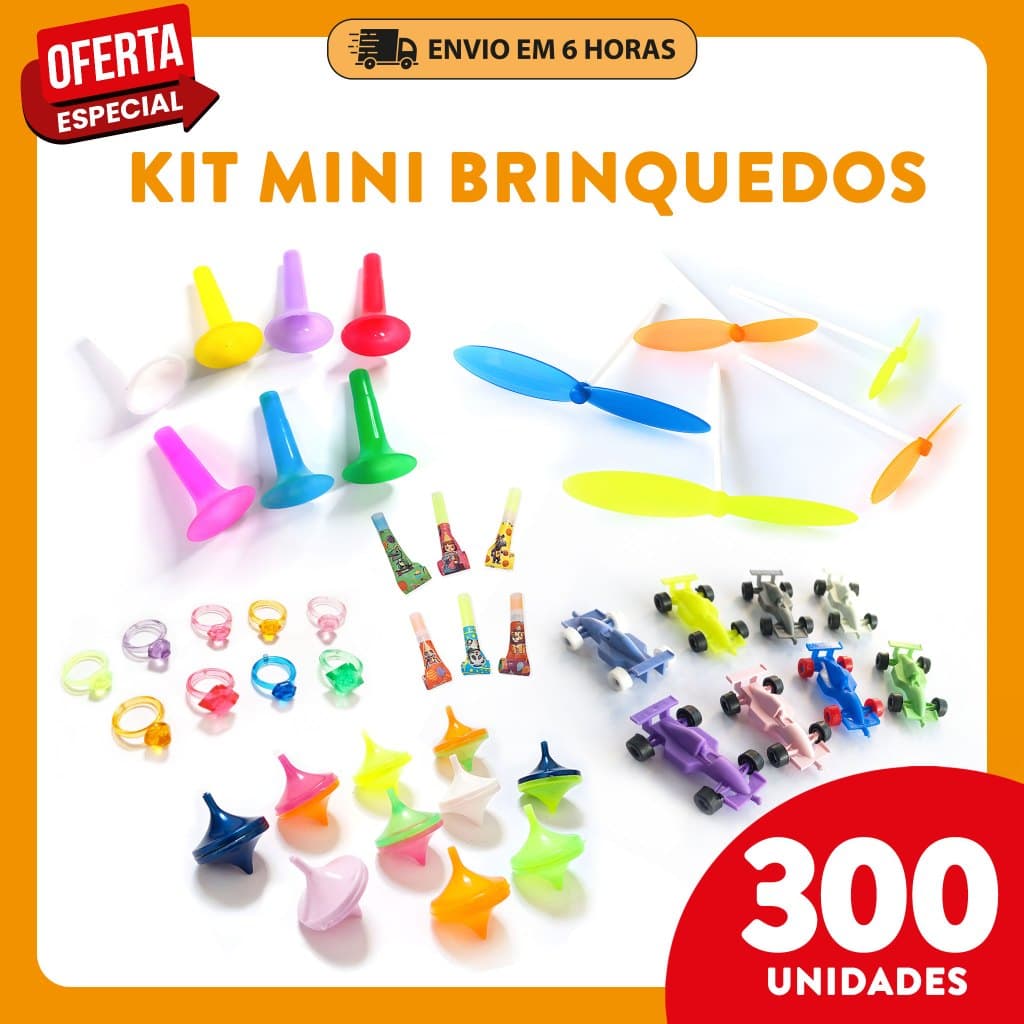 Kit 300 Mini Brinquedos Sortidos – 6 Itens – Lembrancinhas, Sacolinhas Surpresa, Aniversário e Natal