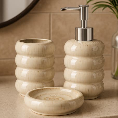 Kit Lavabo Banheiro Porta Sabonete Líquido Saboneteira Porcelana Higiene