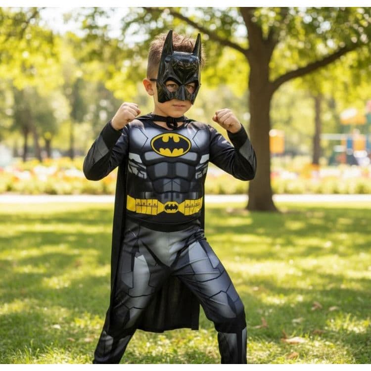 Fantasia Infantil Batman Longa completa Com Enchimento 3d e mascara de plastico filme pronta entrega