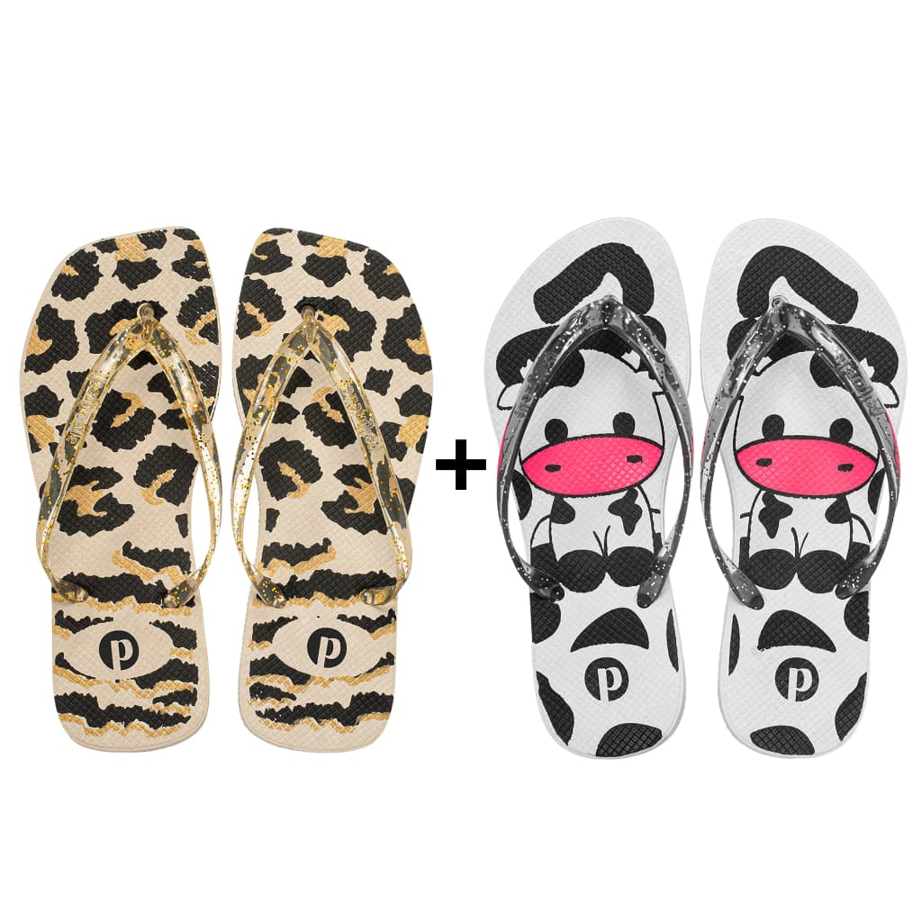 Kit Chinelo Feminino Macio Confortável Oncinha