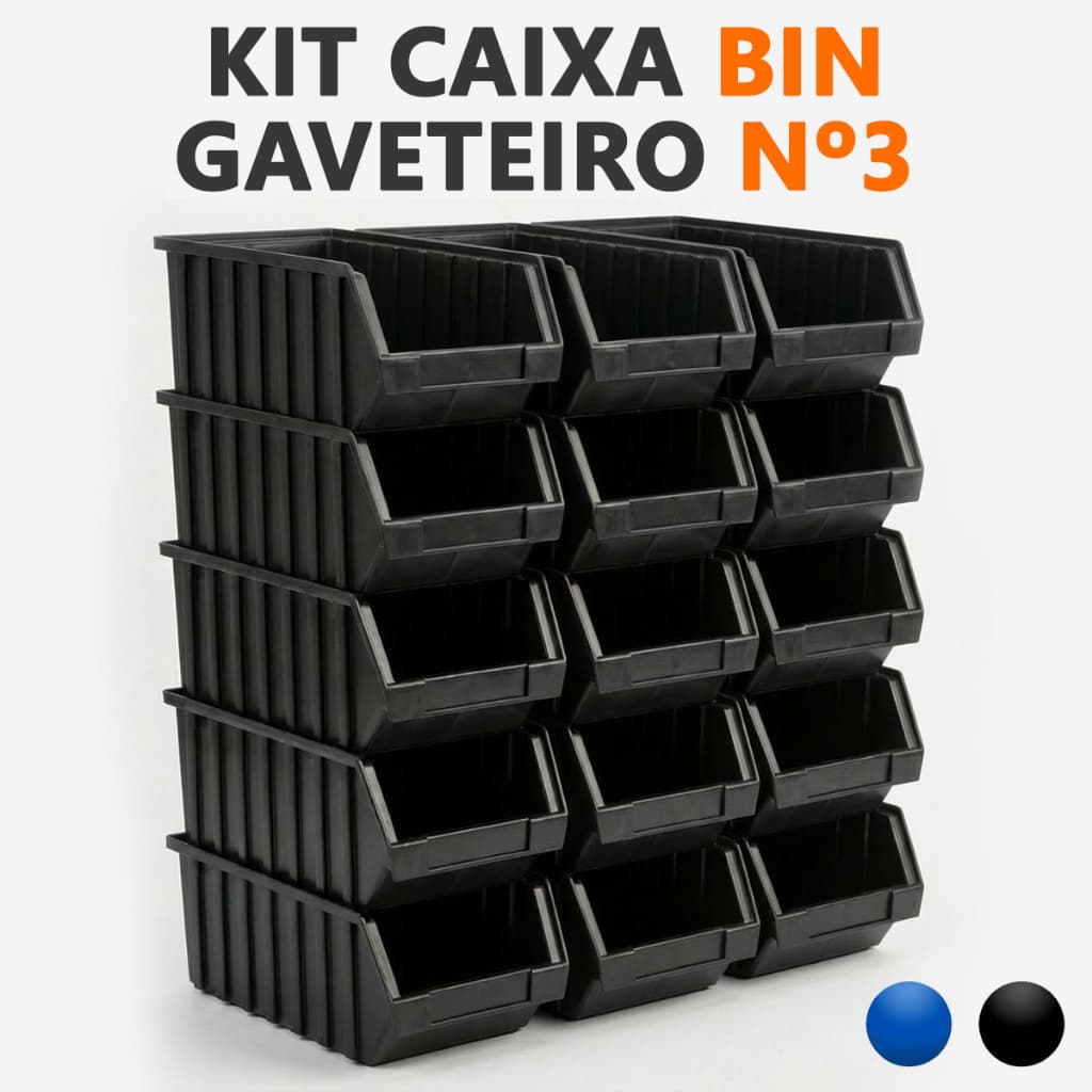 Kit Caixa Gaveta BIN N3 Organizadora Plástica Empilhável Parafusos Ferramentas Oficina Gaveteiro