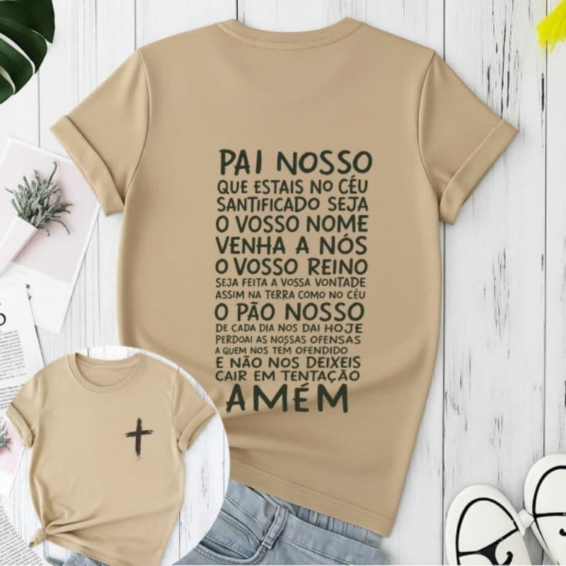 Camiseta T-shirt Blusa Oração Pai Nosso Algodão Premium Católica Religiosa Igreja