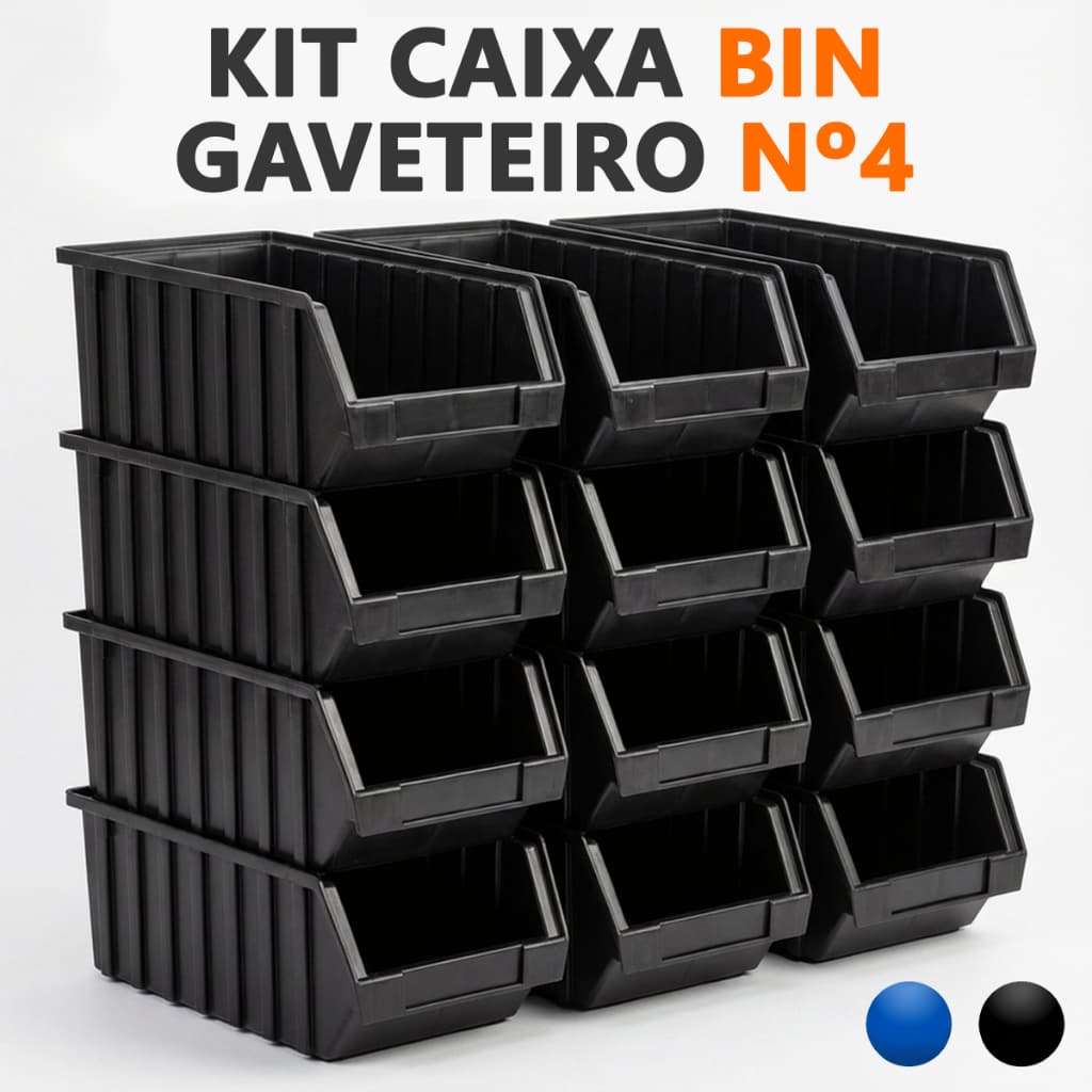 Kit Caixa BIN N4 Gaveta Organizadora Plástica Empilhável Parafusos Ferramentas Oficina Gaveteiro