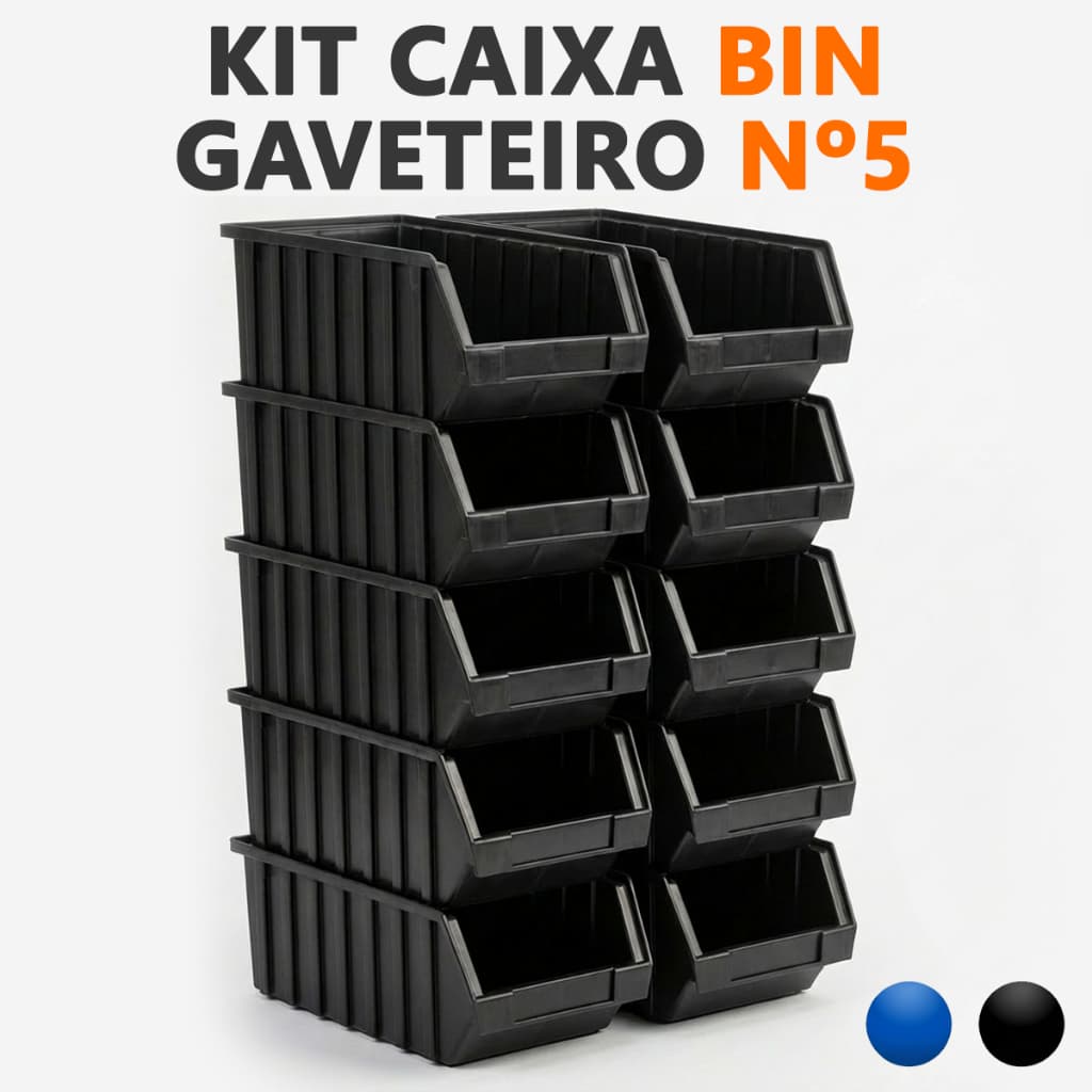 Kit Gaveta BIN N5 Caixa Organizadora Plástica Empilhável Parafusos Ferramentas Oficina Gaveteiro