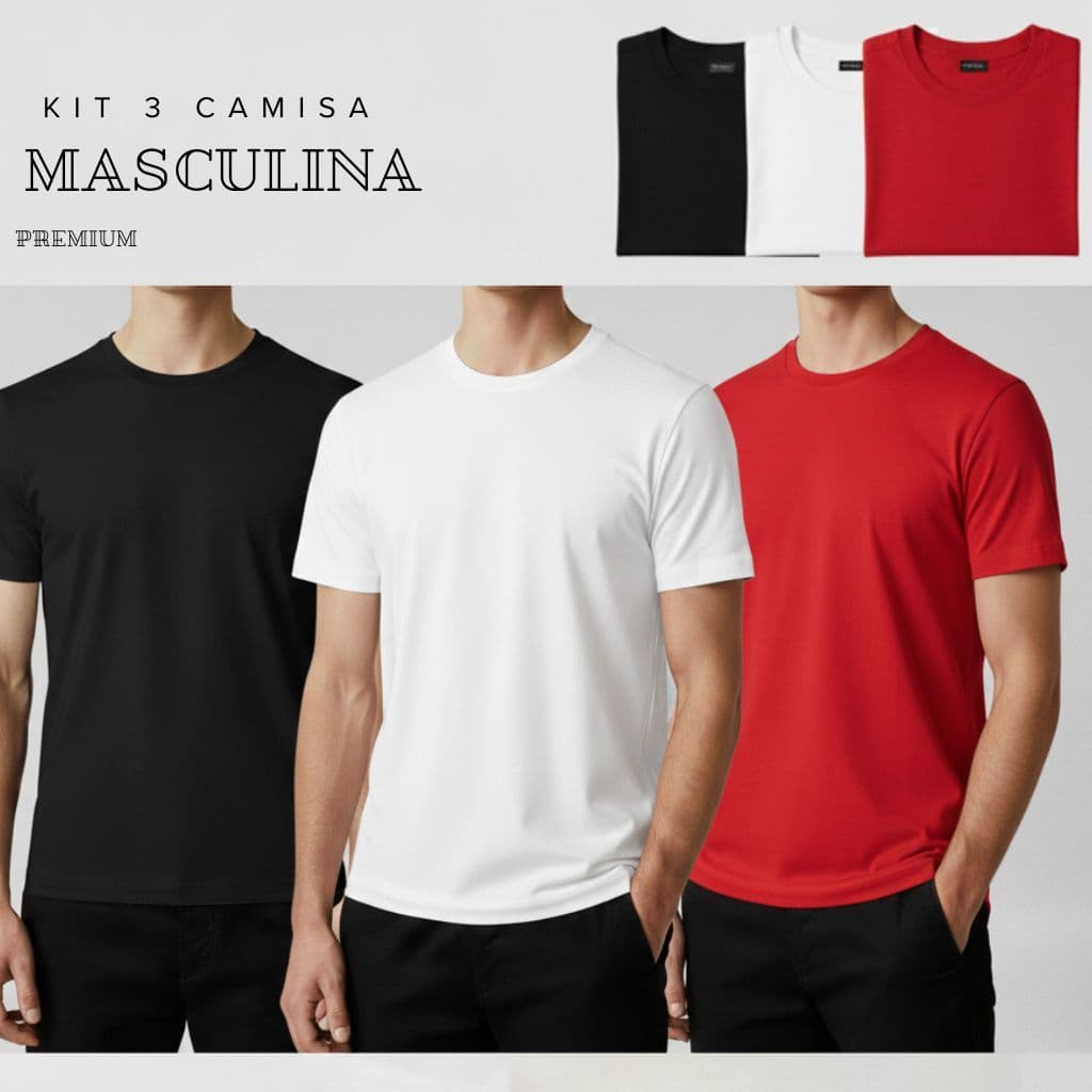 Kit 3 Camisas Masculina Premium Classic Blusa 100% Algodão