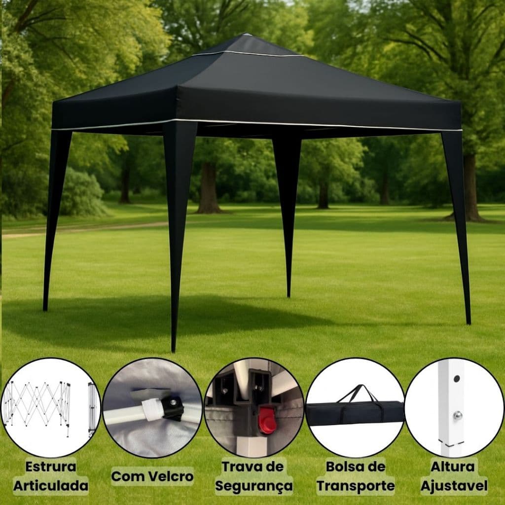 Tenda Praia Sanfonada Gazebo Reforçado 3x3 Articulado Pés em Aluminio X-Flex Cores Variadas