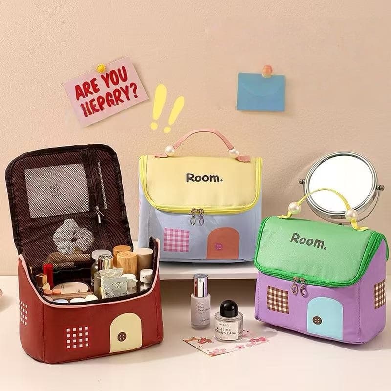 Necessaire Casa Cute Grande Capacidade Portátil Organizador Maquiagem Viagem Colorida Fofo
