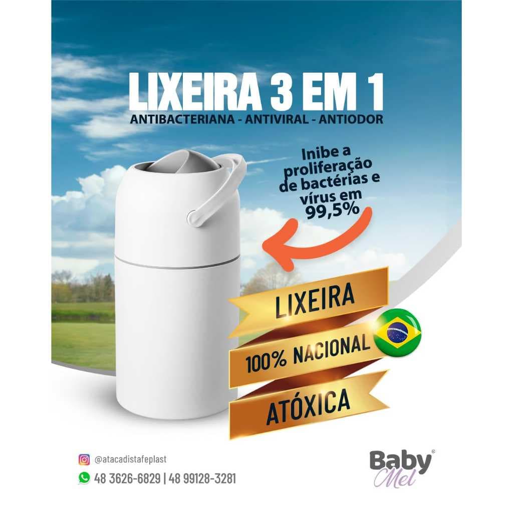 Lixeira Anti Odor Baby Mel, para quarto de Bebê, descartes de fraldas, enxoval, banheiros e Pets.