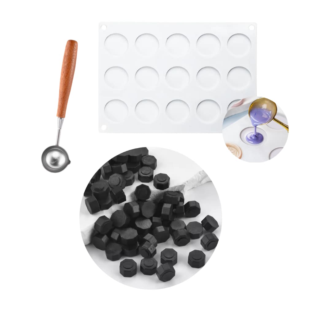 Kit Para Fazer Lacre de Cera – Molde Silicone + Colher + 100 Ceras