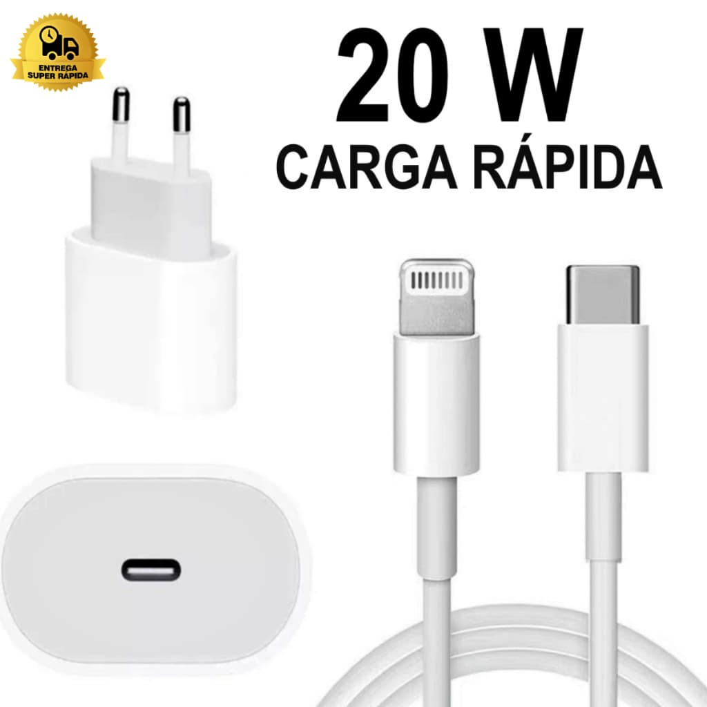 kit Carregador Completo Fonte + Cabo Rápido Turbo Android/iPhone Carregadores Cabos