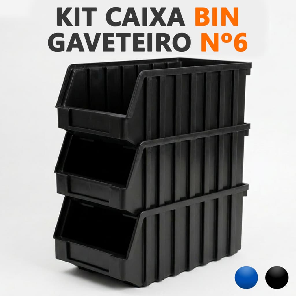 Caixa BIN N6 Kit Gaveta Organizadora Plástica Empilhável Parafusos Ferramentas Oficina Gaveteiro