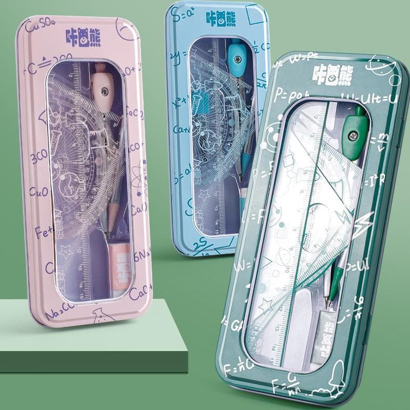 7pcs Conjunto De Ferramentas De Desenho Geométrico Matemático Multi-Funcional Apagador De Régua Transferidor De Compasso