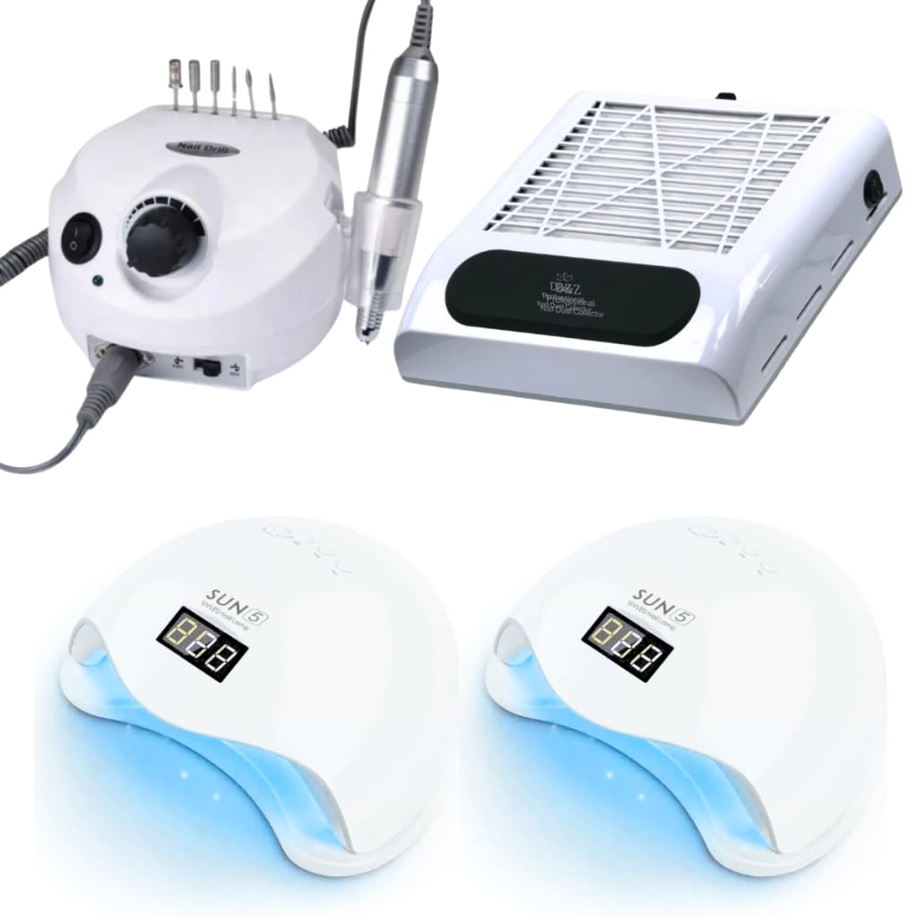 Kit 2x Cabine Sun 5 LED UV Digital 48w + Lixadeira Porquinho 50,000 RPM + Coletor Sugador de Pó de Unhas D&Z 80W