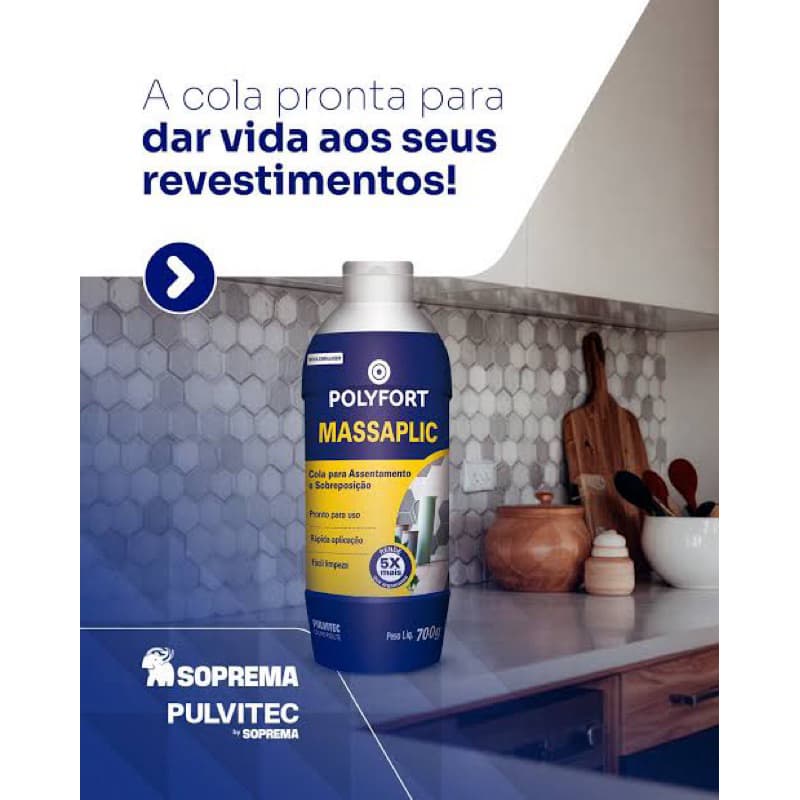 Cola para Azulejo Massaplic Pulvitec 700g – Fixação Forte, Pronta para Uso e Secagem Rápida