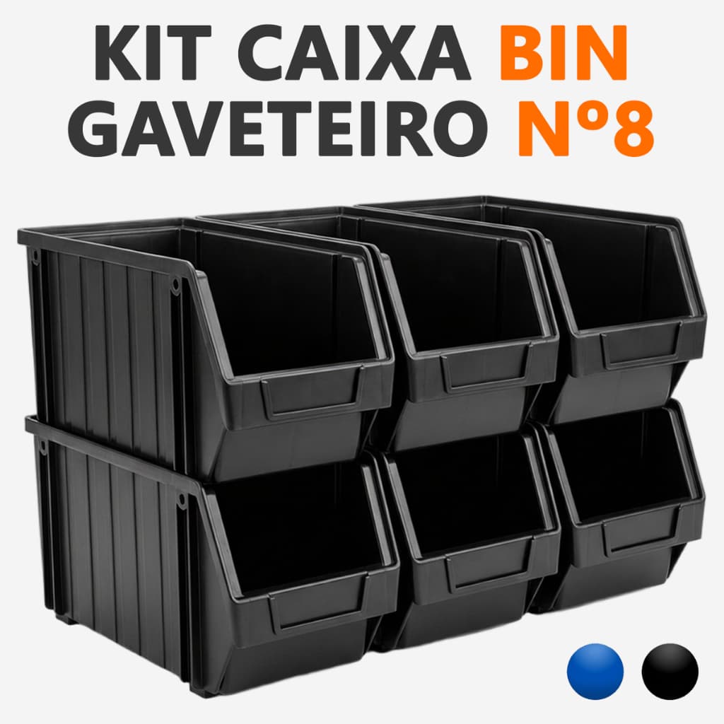 Kit Gaveta Caixa BIN N8 Plástica Empilhável Organizadora Parafusos Ferramentas Oficina Gaveteiro