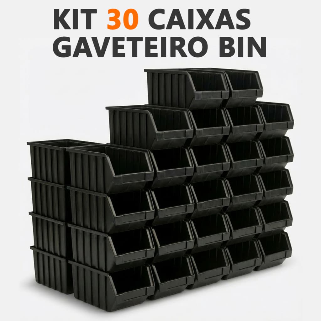 Kit 30 Caixa Gaveta BIN Organizadora Plástica Empilhável Parafusos Ferramentas Oficina Gaveteiro
