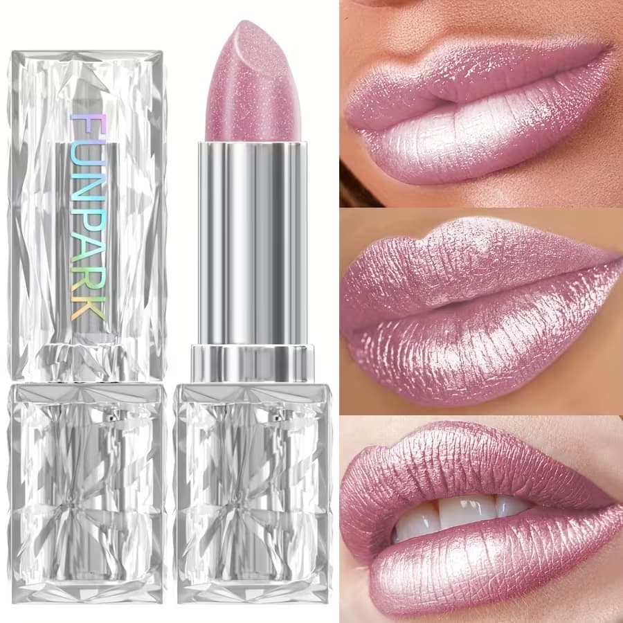Batom à Prova d'Água - Efeito 24H de Longa Duração, Brilho Perolado e Cintilante, Gloss Labial Rosa Cintilante COR 201