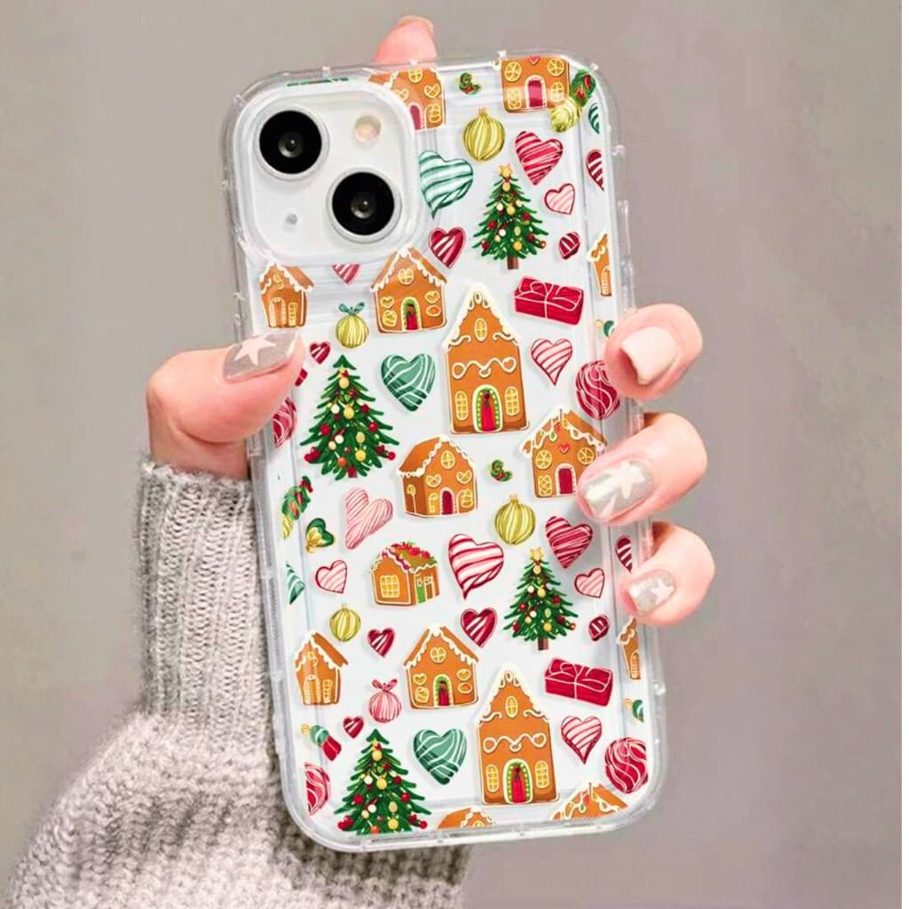 CAPINHA CAPA de Telefone Transparente e Casa de Doces de Natal Cobertura Total Antiderrapante iPhone
