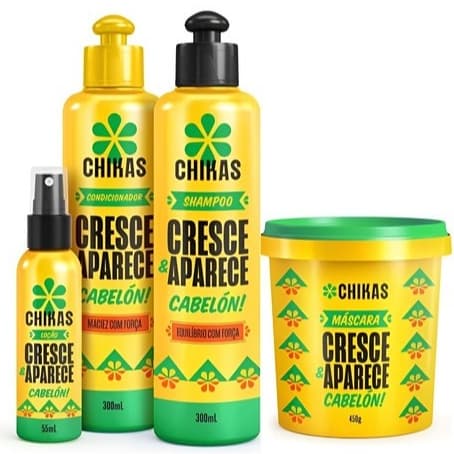 Kit de Crescimento Capilar Cresce e Aparece Chikas Cosmeticos Sh + Cond + Mascara 450g + Loção 55ml