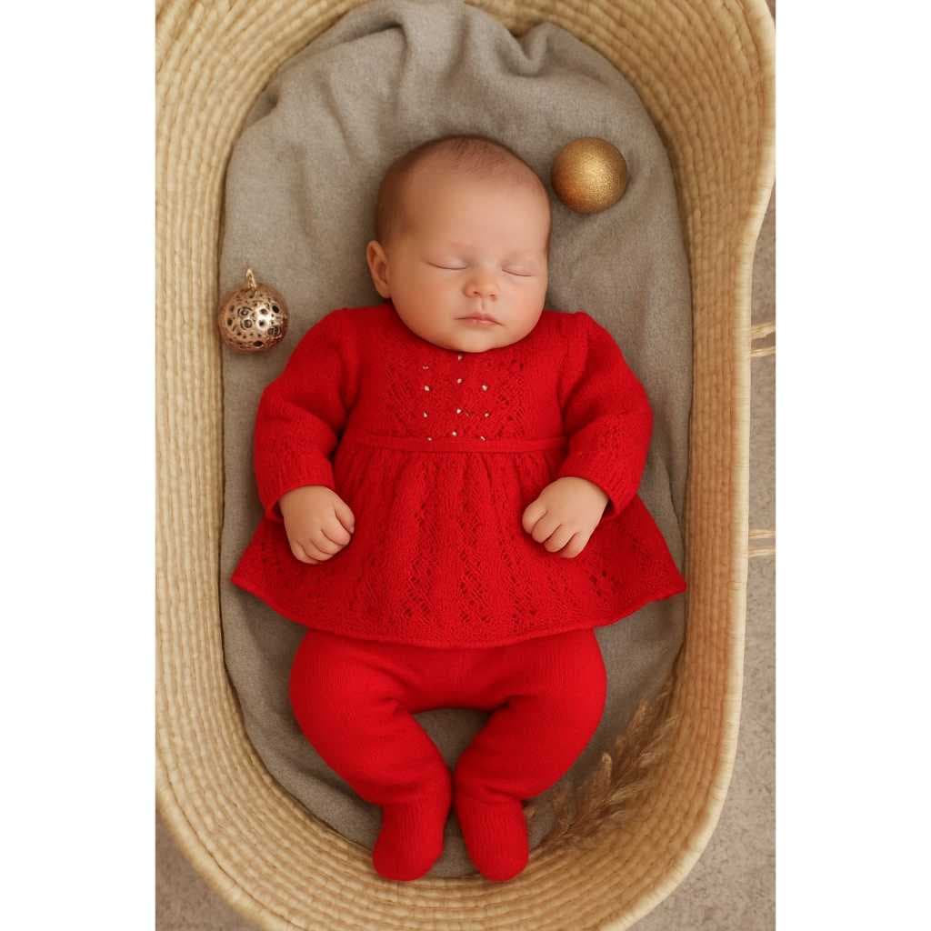 Conjunto saída de maternidade Vestido com Trança Flutuante Bordado em Pérolas com calça, Menina Bebê Recém Nascido RN