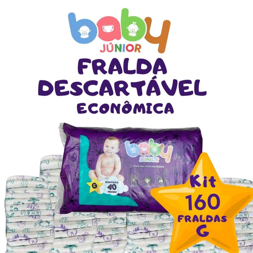 Fralda Descartável Infantil Econômica G Kit c/4 Pacotes C/40 Unds Total de 160 Fraldas Ajustável Anti Assadura