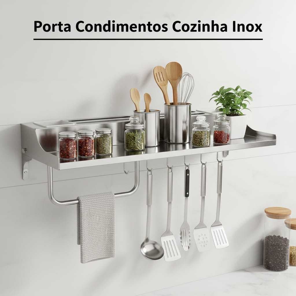 Porta Condimentos Cozinha Inox Organiza Facas Talheres Móvel suporte