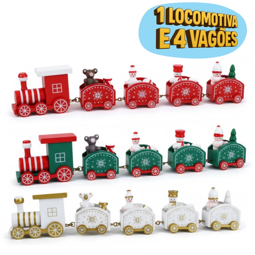 Mini Trem natalino trenzinho 5 vagões  enfeite Natal papai noel Vila Natalina