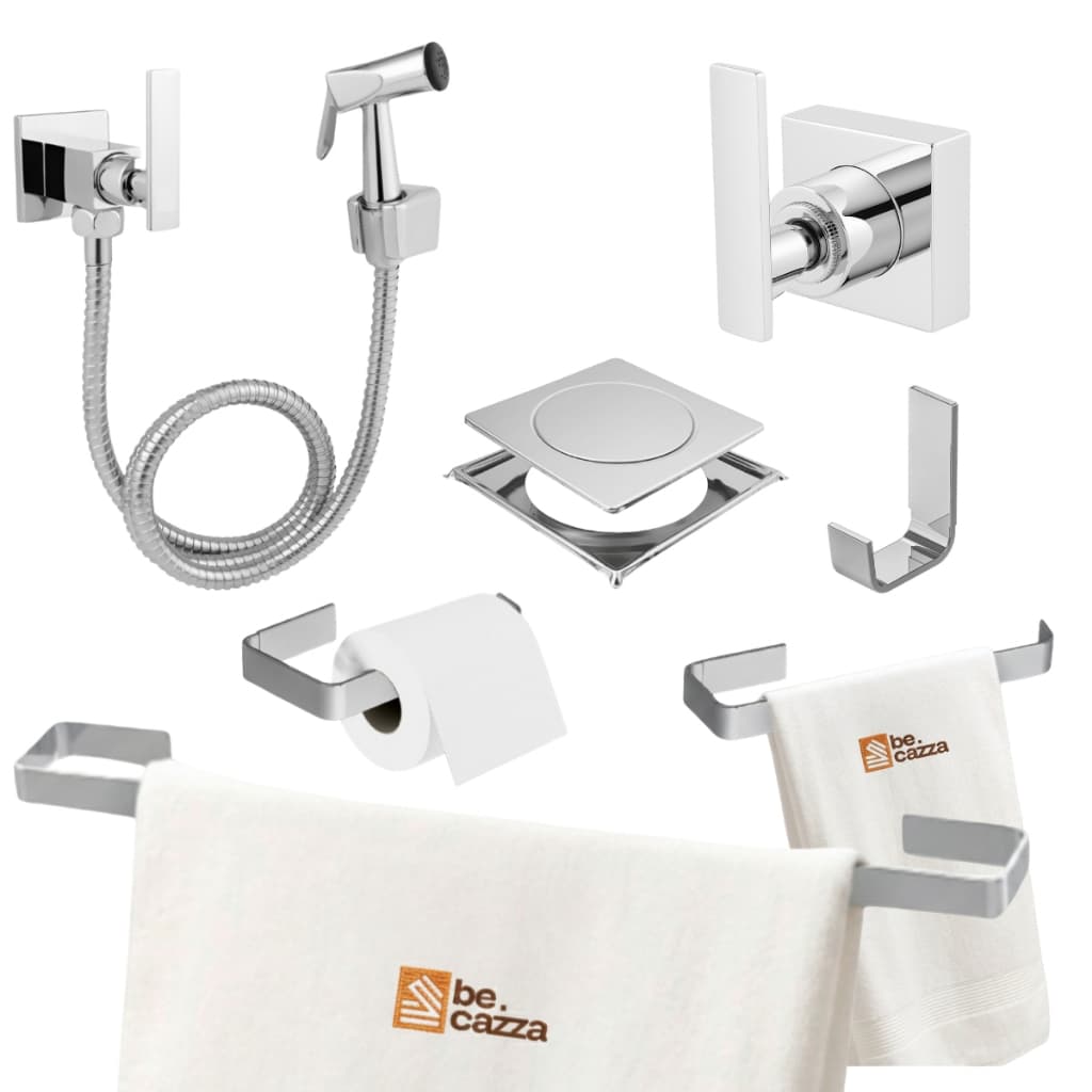Kit Banheiro Lavabo Completo Cromado Ducha Higiênica Acabamento Registro Ralo10x10 Inox com Caixilho