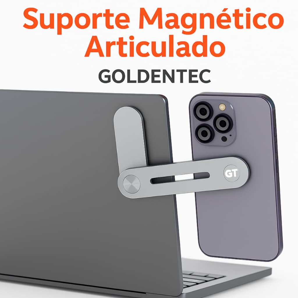 Suporte de Celular Magnético para Notebook Goldentec Alumínio Articulado - iPhone E Androrid
