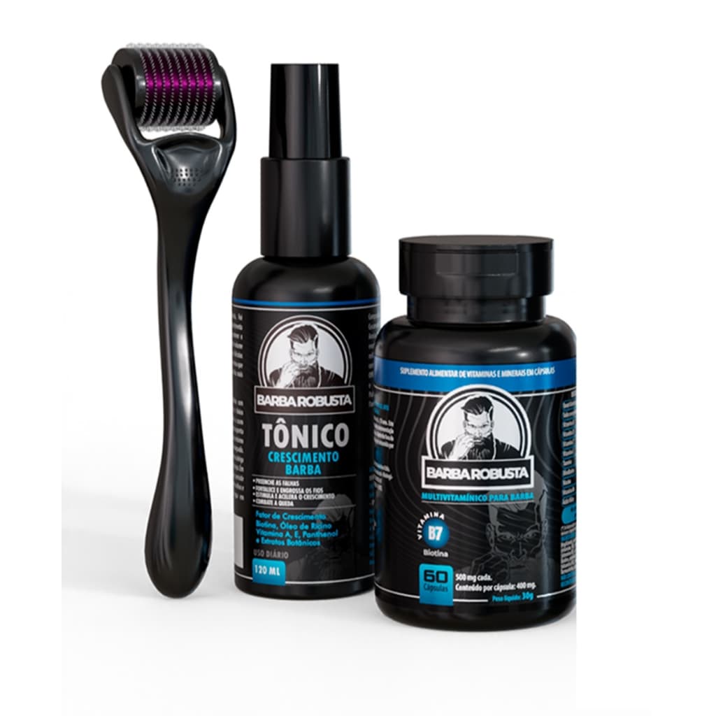 Produtos Para Crescer Barba Tônico de Crescimento Barba e Cabelo Cápsula e Dermaroller Barba Robusta