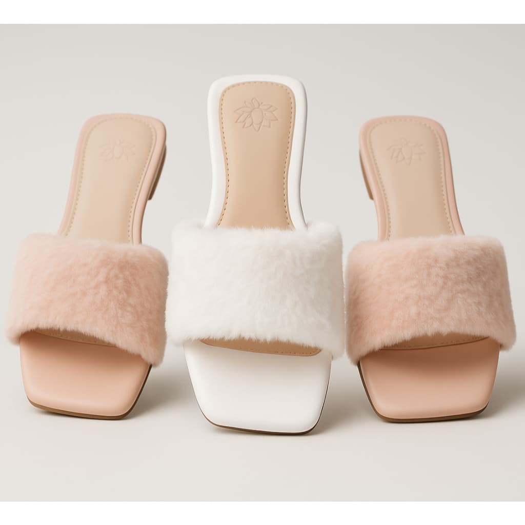 Kit 3 pares rasteira noiva e madrinhas pelúcia chinelo pantufa