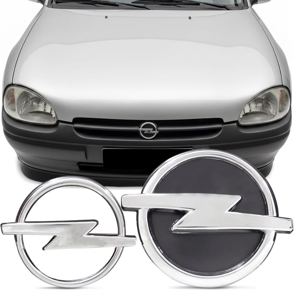 Kit Emblema Opel da Grade e Porta Malas Corsa Hatch 94 95 96 97 98 99 Cromado