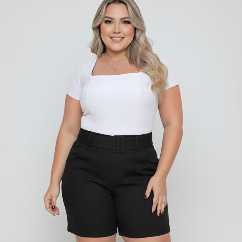 Shorts Bermuda Feminina Plus Size Bengaline Social com Cinto