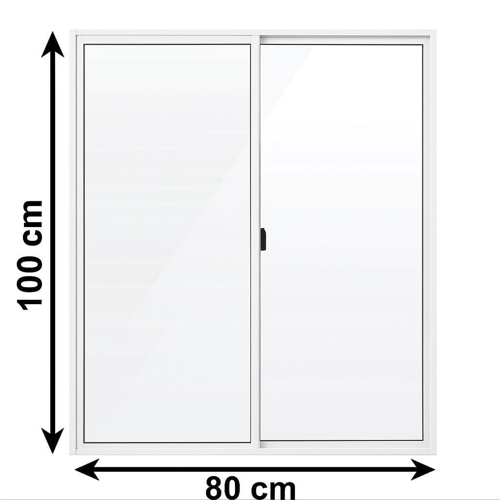 Janela de Correr 2 Folhas 100x80 em Alumínio Branco com Vidro Liso