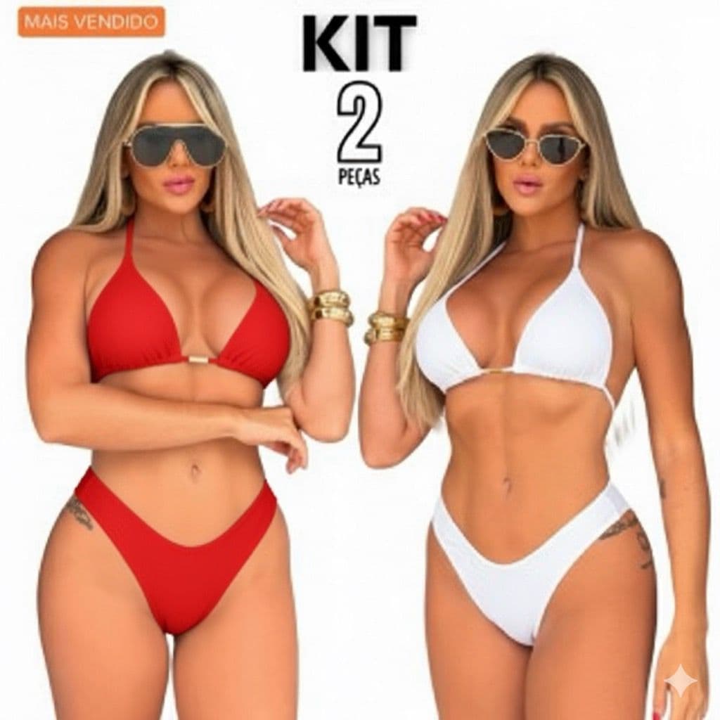 Kit Conjunto Biquíni Asa Delta Fio DUPLO Cortininha PROMOÇÃO