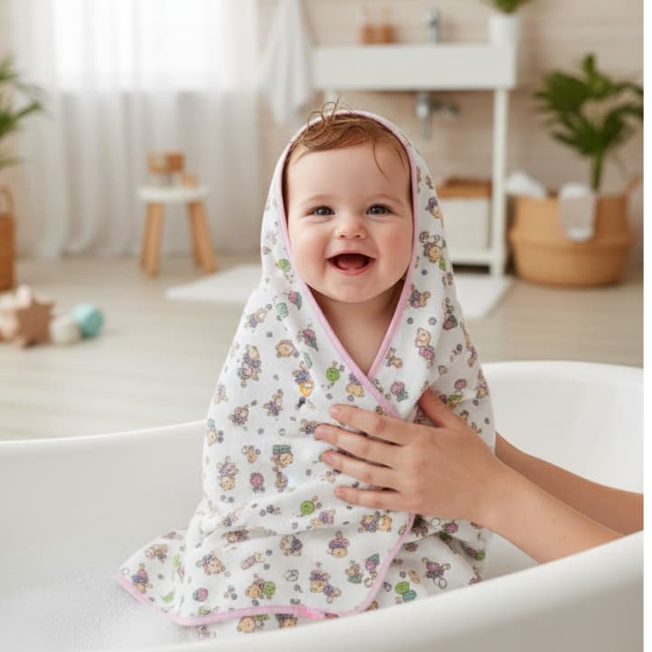 Toalha de banho bebê infantil fralda dupla com capuz ursinha rosa menina 100%algodão macia