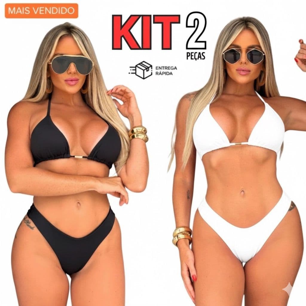 Kit Conjunto Biquíni Asa Delta Fio DUPLO Cortininha PROMOÇÃO