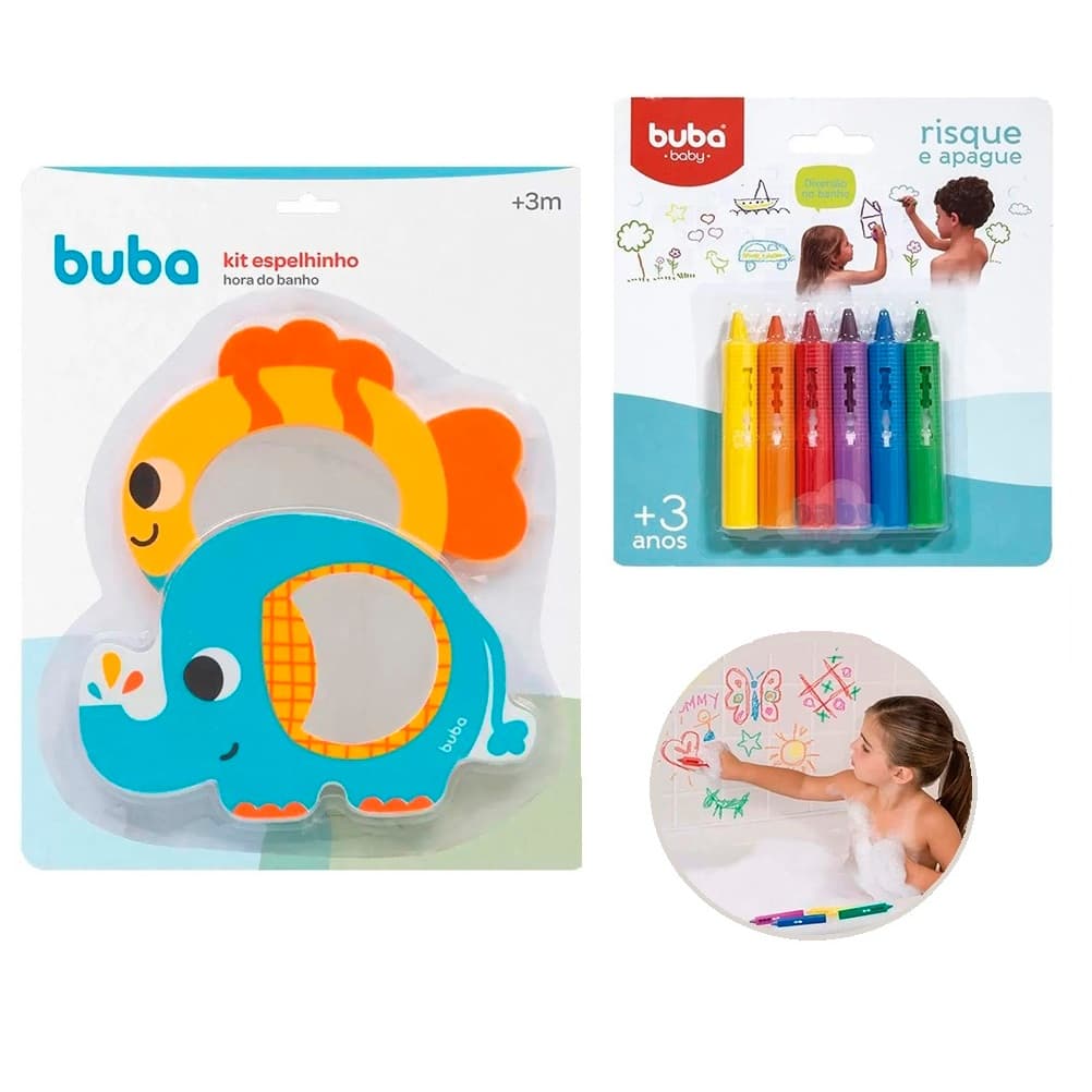 Kit Espelhinhos Para Banho 2und  + Giz de Banho Risque e Apague 6 cores Buba