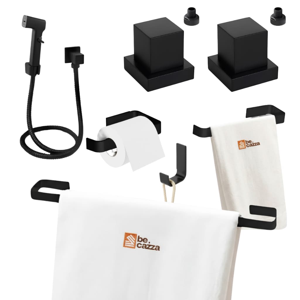 Kit Acessórios Banheiro Preto Fosco Completo Luxo + Ducha Higiênica + Acabamento Registro Docol