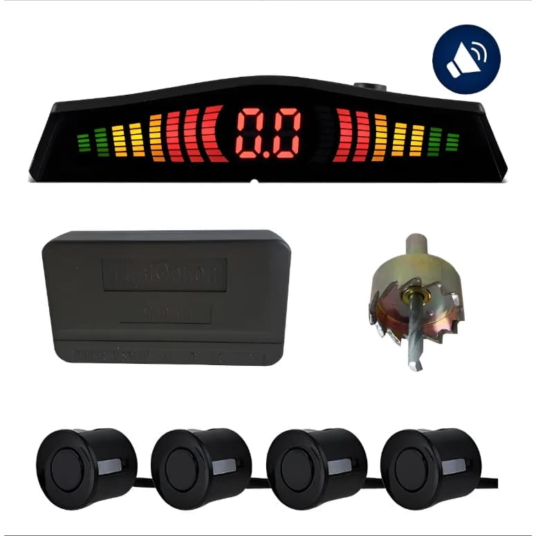 Sensor Estacionamento 4 Sensores Ré 22mm Display Led Cor Preto