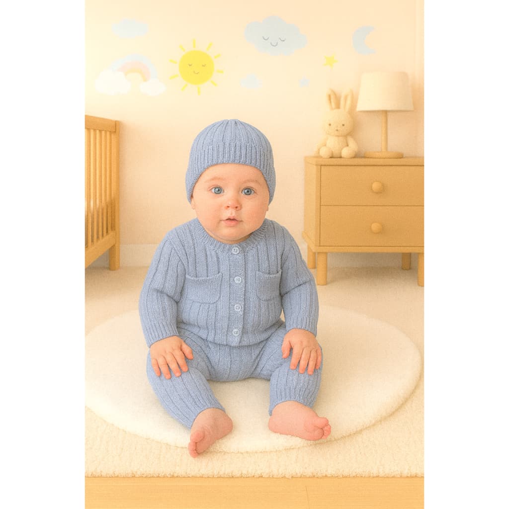 Kit 4 Pcs Tricot Macacão Manta Touca Casaquinho Bolsinho Saída Maternidade Luxo Menino e Menina Primeira Roupinha