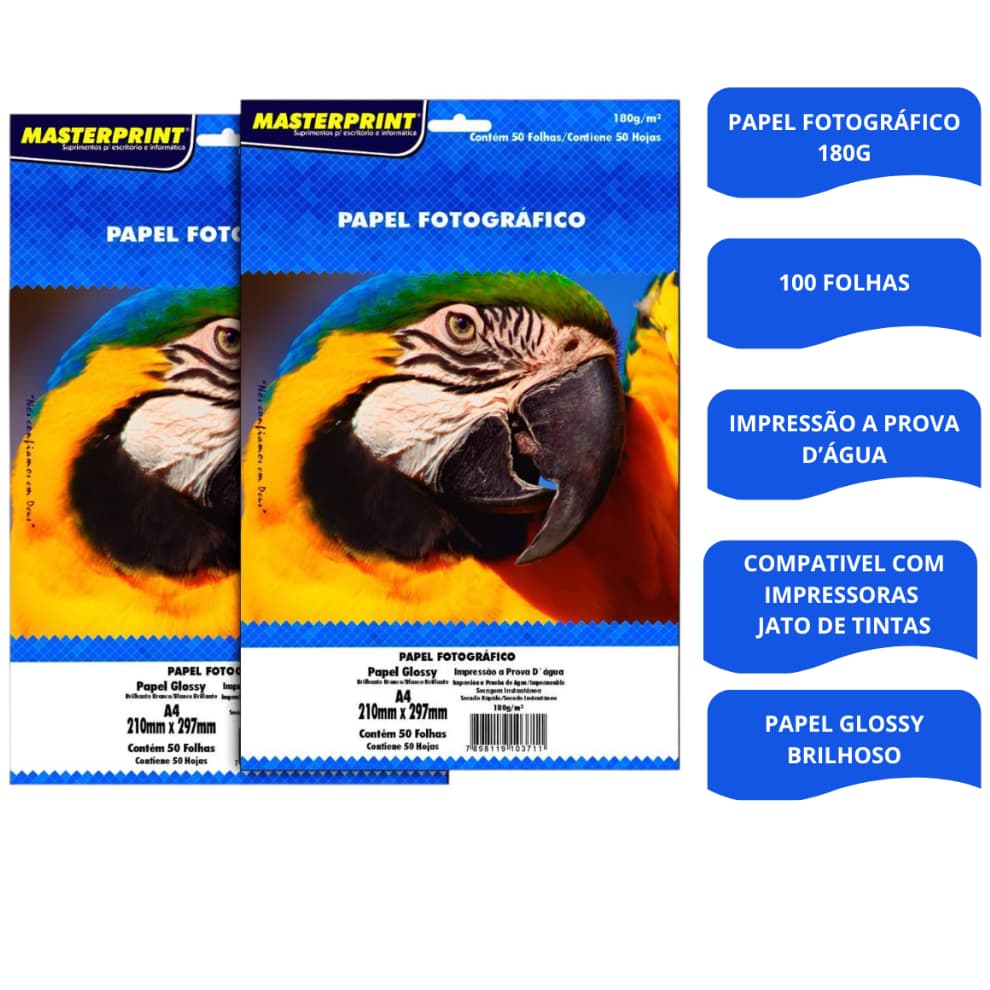 Papel Fotografico 180g 100 Folhas Glossy A4 Masterprint
