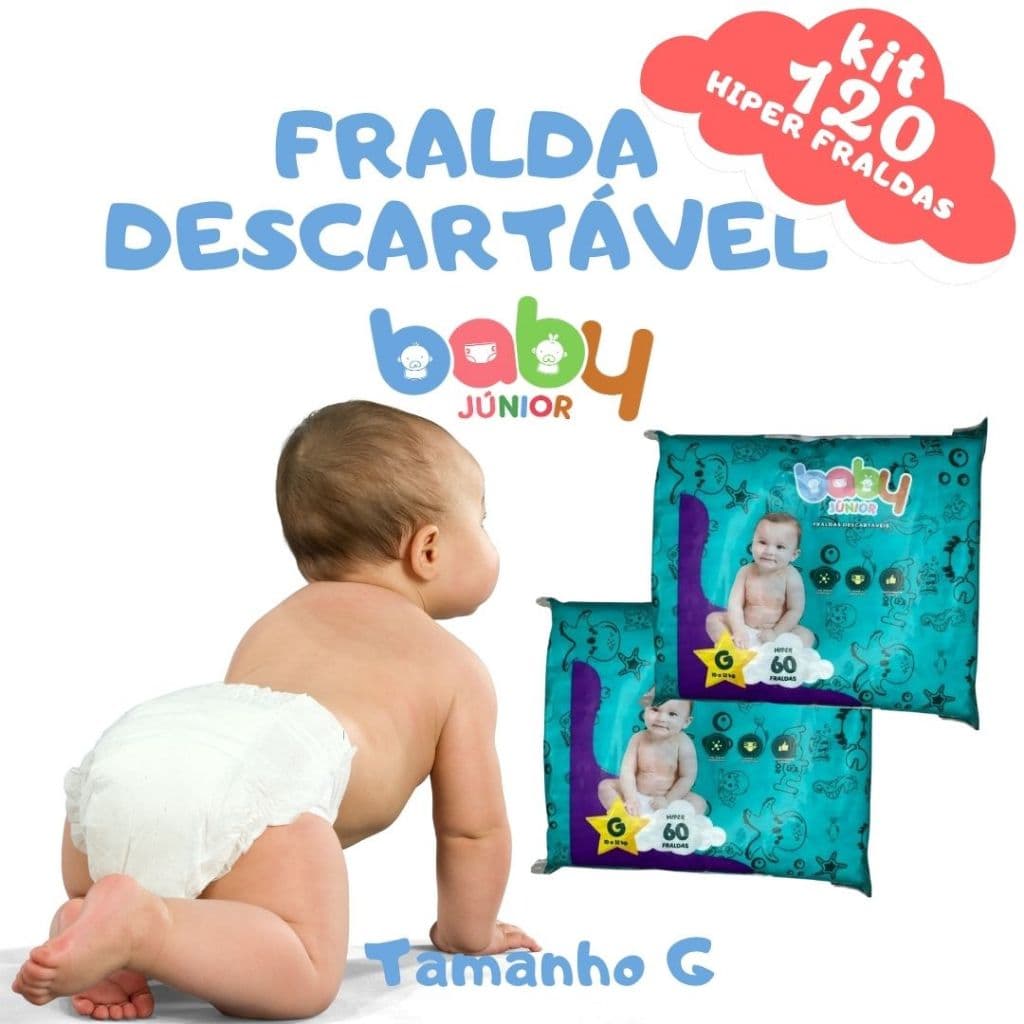 Fralda Descartável Infantil Hiper G kit Com 2 Pacotes C/60 Unds cada totalizando 120 Fraldas Ajustável e Anti Assadura