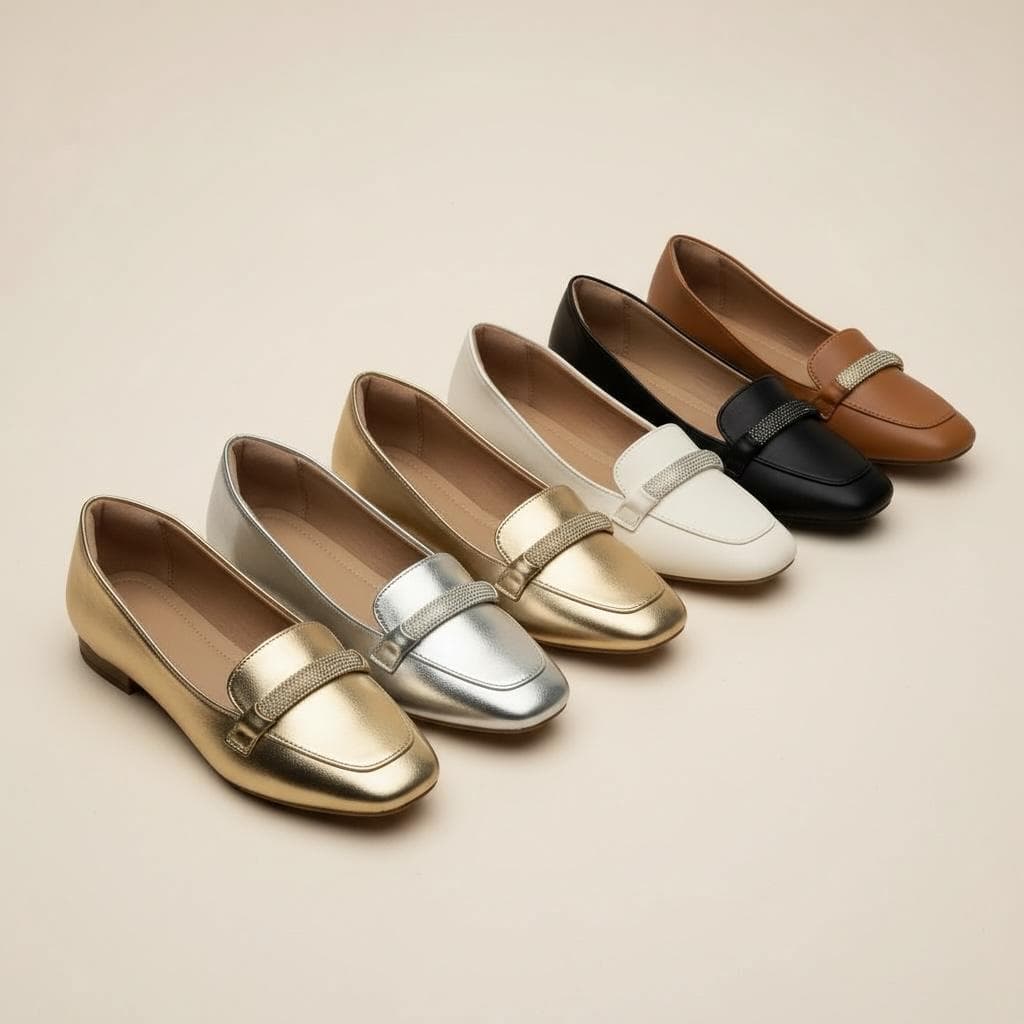 Sapatilha Feminina Confortável Luxo Elegante Mocassim Sapato Feminino Bico Quadrado Strass