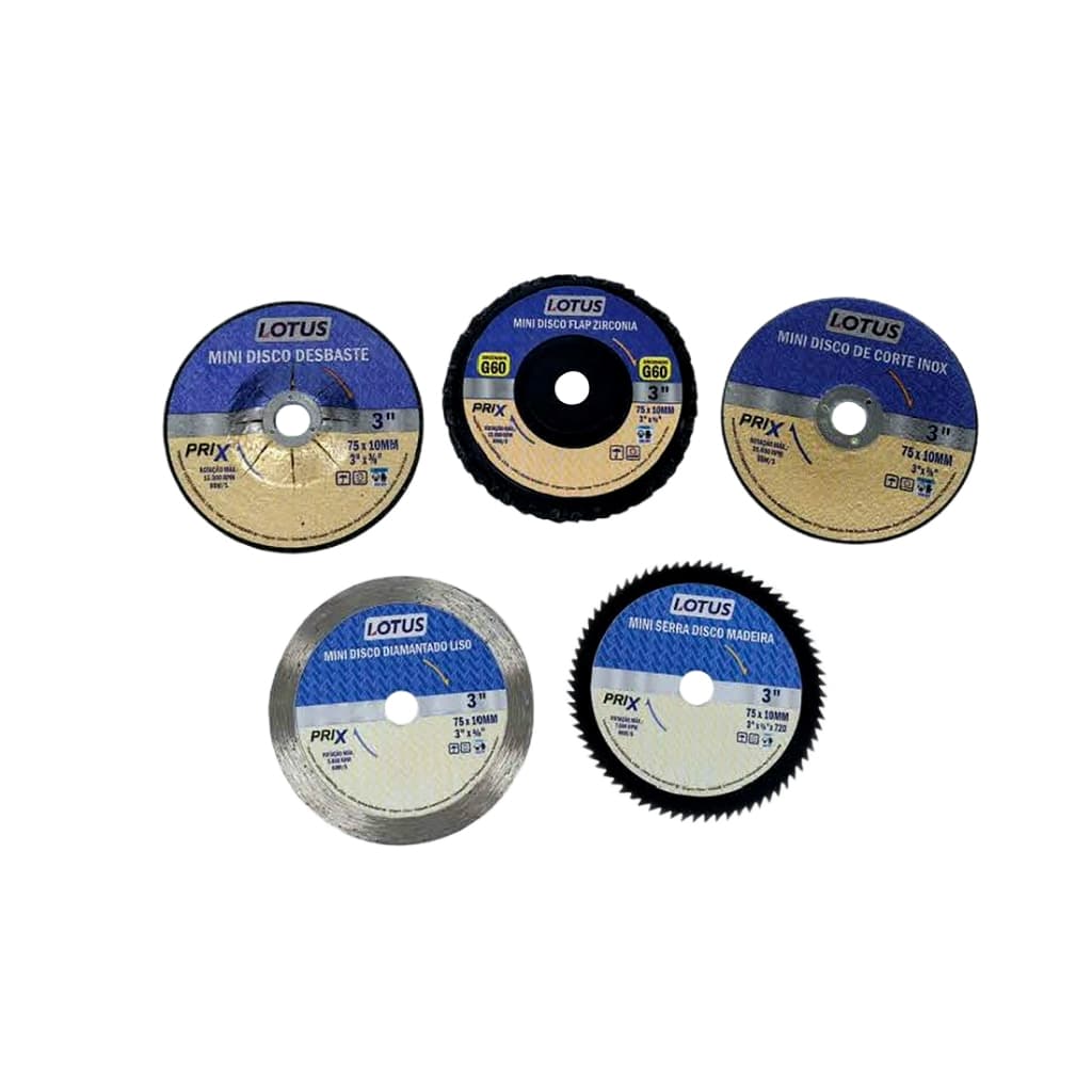 Kit Jogo 5 Mini Disco 3" Polegadas 75mm Corte Desbaste Limpeza Polir